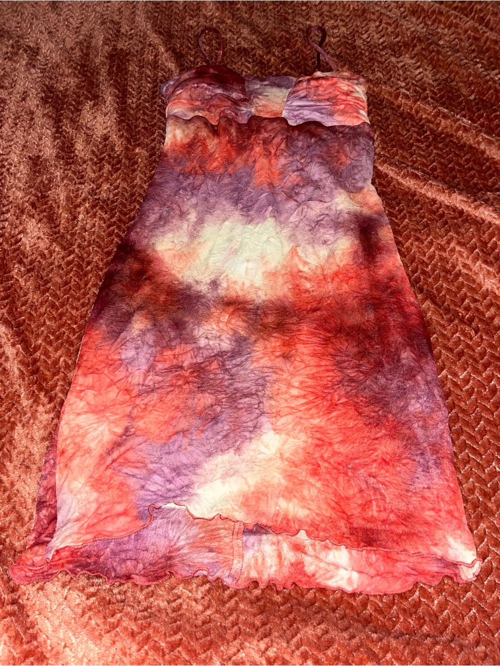 Vintage Charlotte Russe Tie-Dye Slip Dress in Coral, Purple & Cream. Size S
